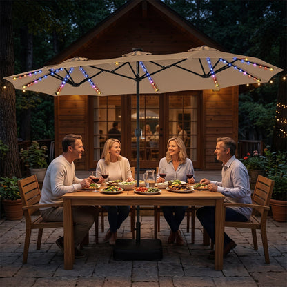 13 FT Double-Sided Patio Umbrella with 108 LED Lights & Base