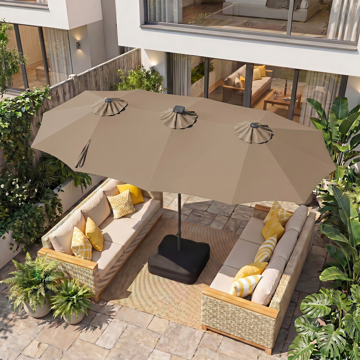 13 FT Double-Sided Patio Umbrella with 108 LED Lights & Base