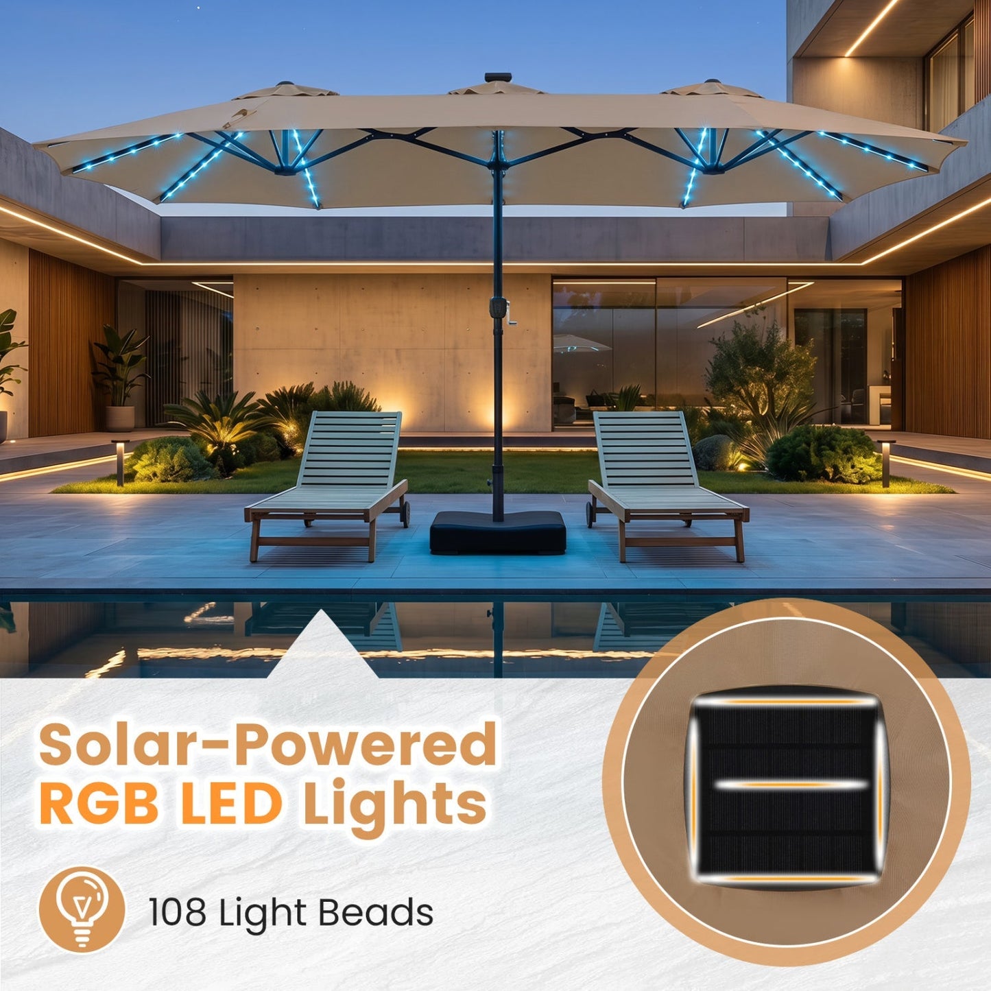 13 FT Double-Sided Patio Umbrella with 108 LED Lights & Base