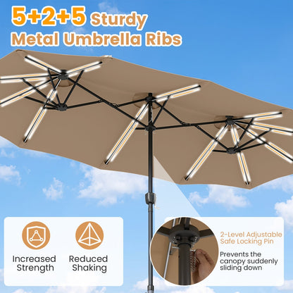 13 FT Double-Sided Patio Umbrella with 108 LED Lights & Base