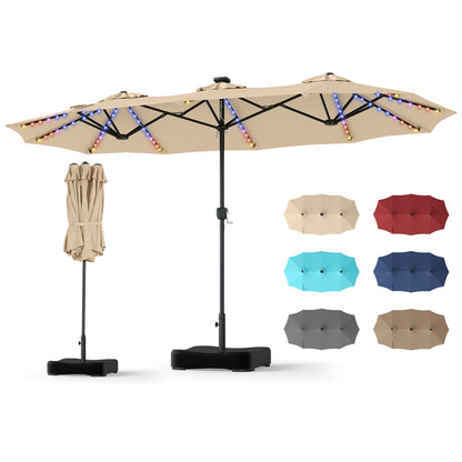 13 FT Double-Sided Patio Umbrella with 108 LED Lights & Base