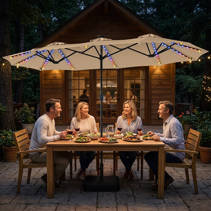 13 FT Double-Sided Patio Umbrella with 108 LED Lights & Base