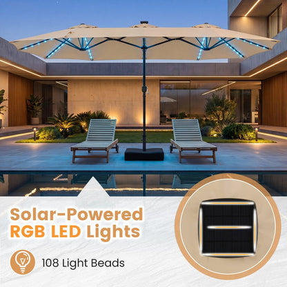 13 FT Double-Sided Patio Umbrella with 108 LED Lights & Base