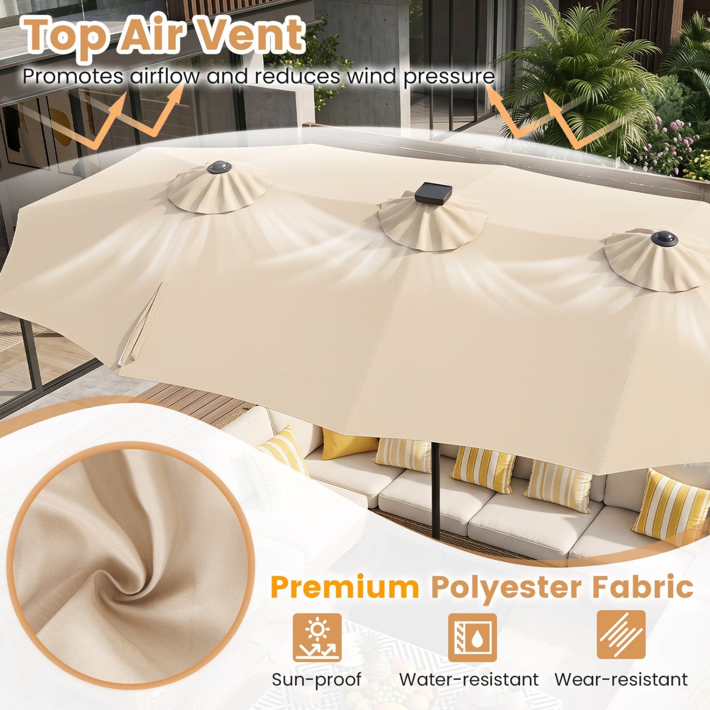 13 FT Double-Sided Patio Umbrella with 108 LED Lights & Base