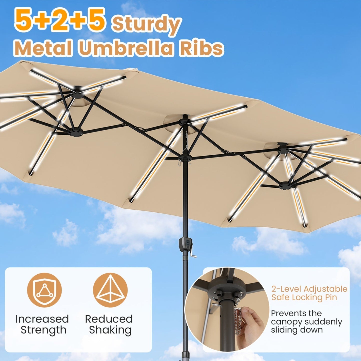 13 FT Double-Sided Patio Umbrella with 108 LED Lights & Base