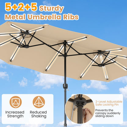 13 FT Double-Sided Patio Umbrella with 108 LED Lights & Base