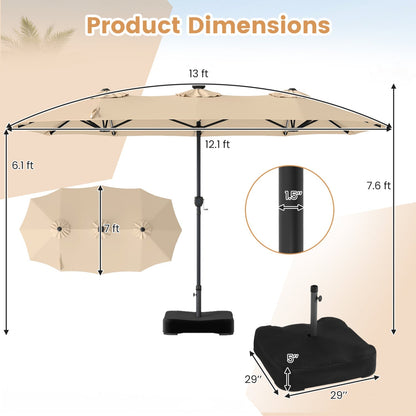 13 FT Double-Sided Patio Umbrella with 108 LED Lights & Base