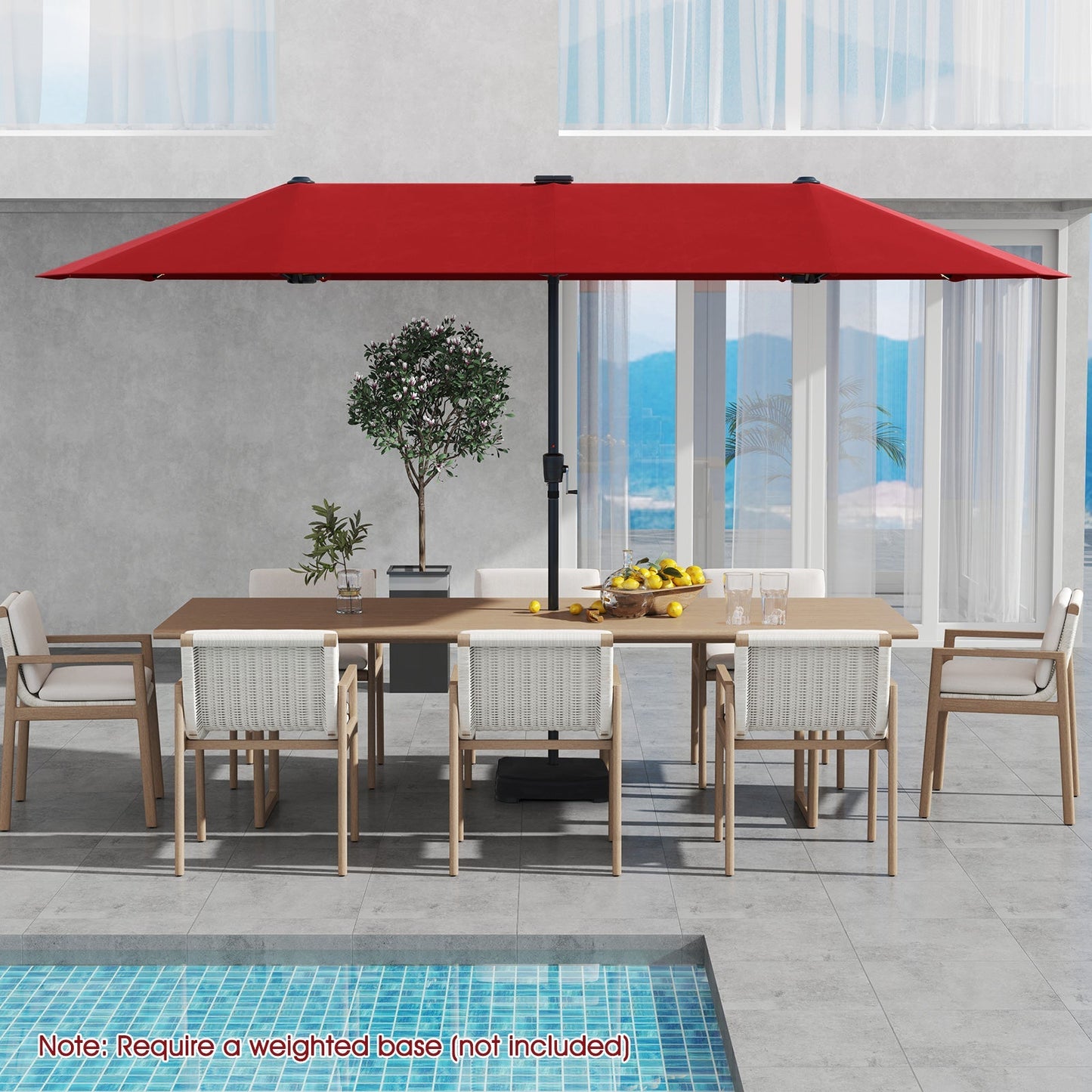13 FT Double-Sided Patio Umbrella with Solar LED Lights