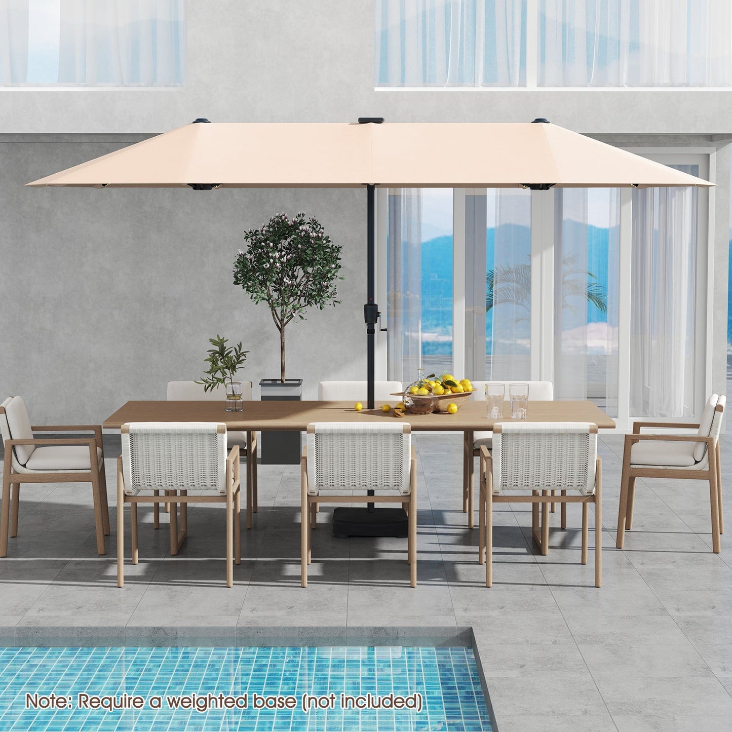 13 FT Double-Sided Patio Umbrella with Solar LED Lights