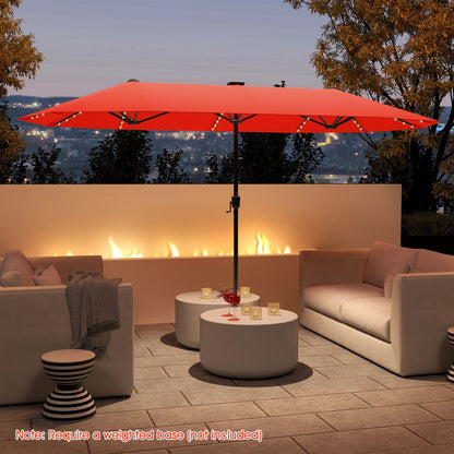 13 FT Double-Sided Patio Umbrella with Solar LED Lights