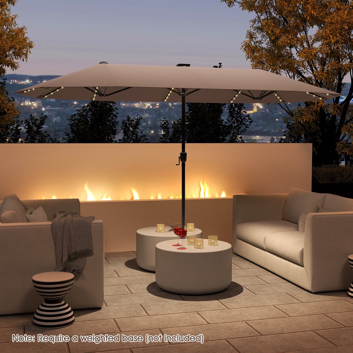13 FT Double-Sided Patio Umbrella with Solar LED Lights
