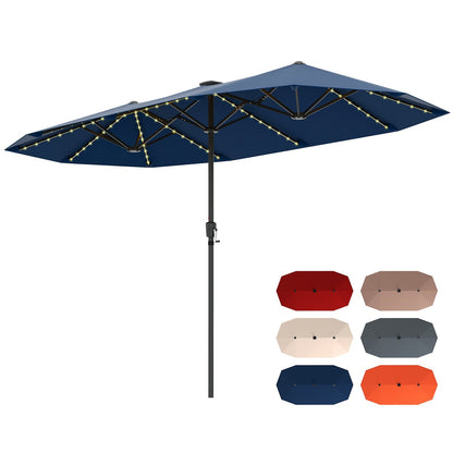 13 FT Double-Sided Patio Umbrella with Solar LED Lights