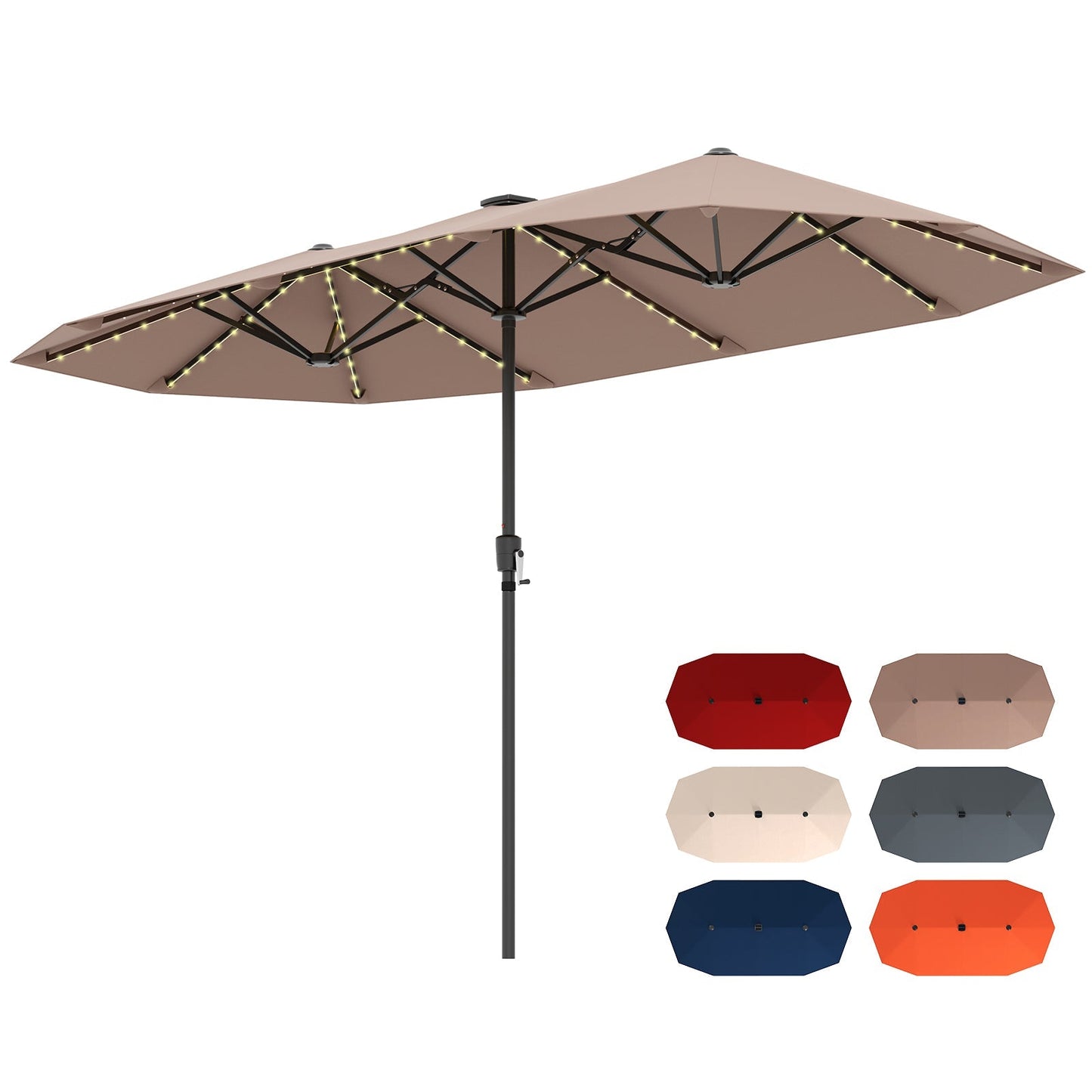 13 FT Double-Sided Patio Umbrella with Solar LED Lights