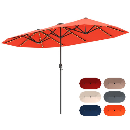 13 FT Double-Sided Patio Umbrella with Solar LED Lights