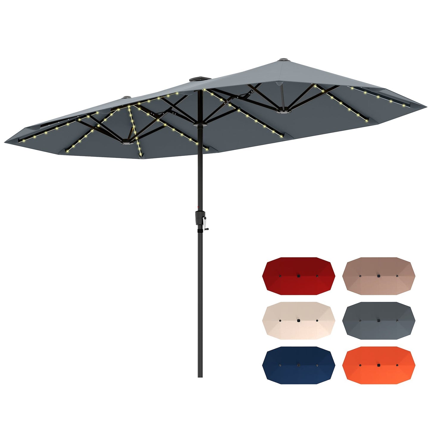 13 FT Double-Sided Patio Umbrella with Solar LED Lights