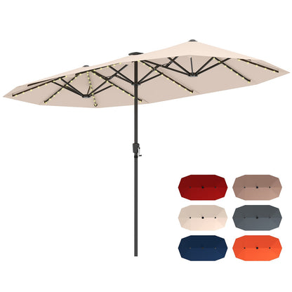 13 FT Double-Sided Patio Umbrella with Solar LED Lights