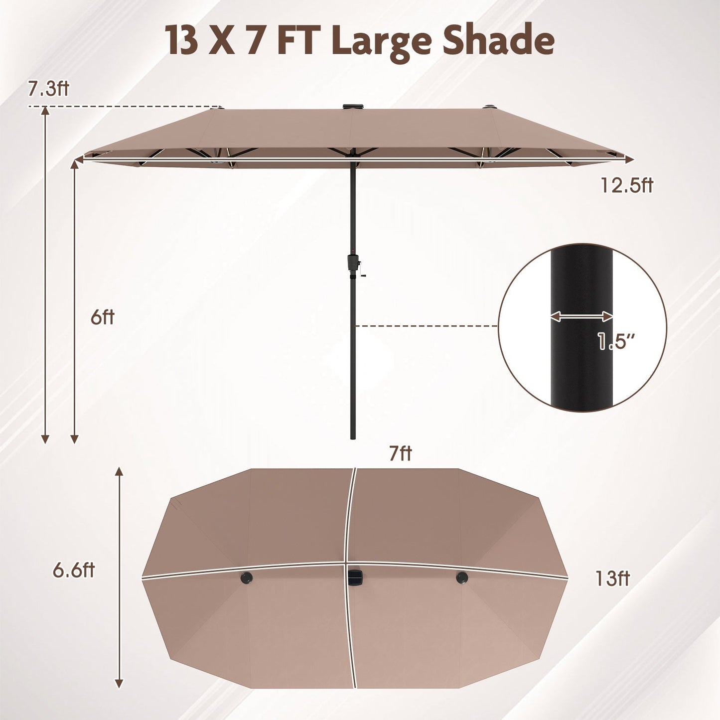 13 FT Double-Sided Patio Umbrella with Solar LED Lights