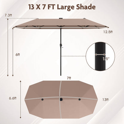 13 FT Double-Sided Patio Umbrella with Solar LED Lights