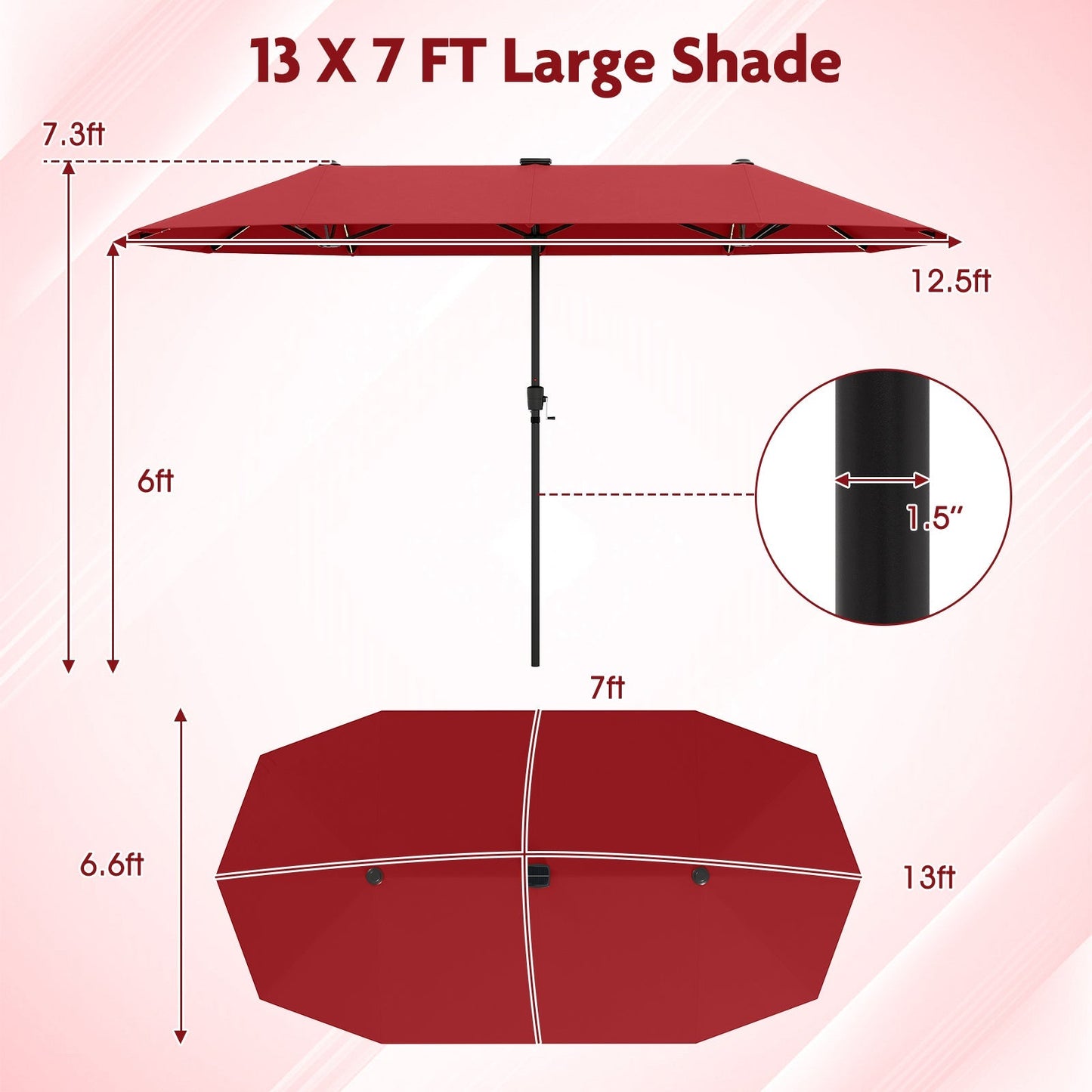 13 FT Double-Sided Patio Umbrella with Solar LED Lights