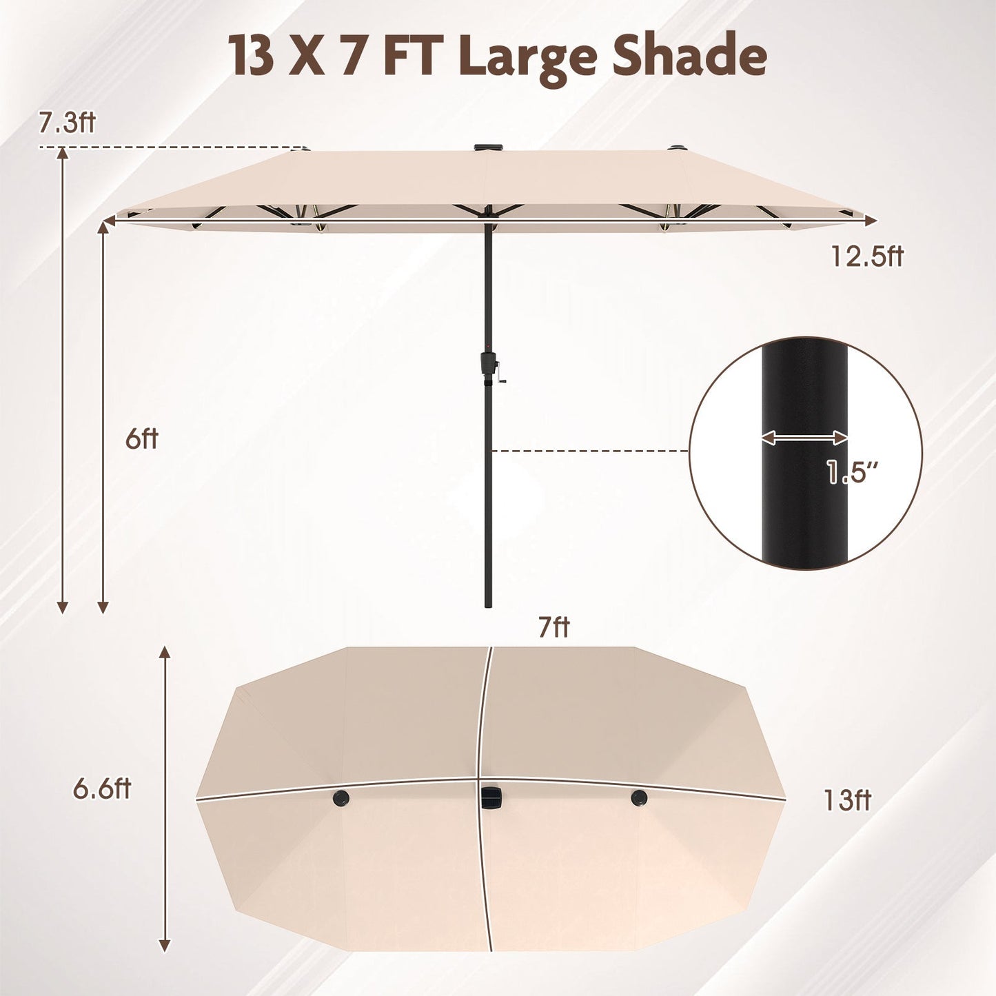 13 FT Double-Sided Patio Umbrella with Solar LED Lights