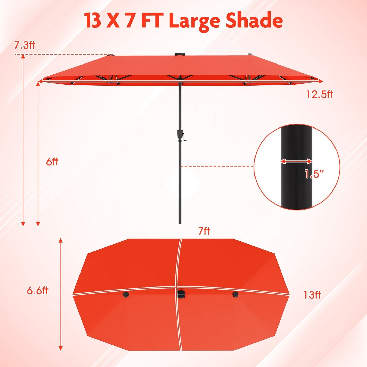 13 FT Double-Sided Patio Umbrella with Solar LED Lights