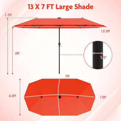 13 FT Double-Sided Patio Umbrella with Solar LED Lights