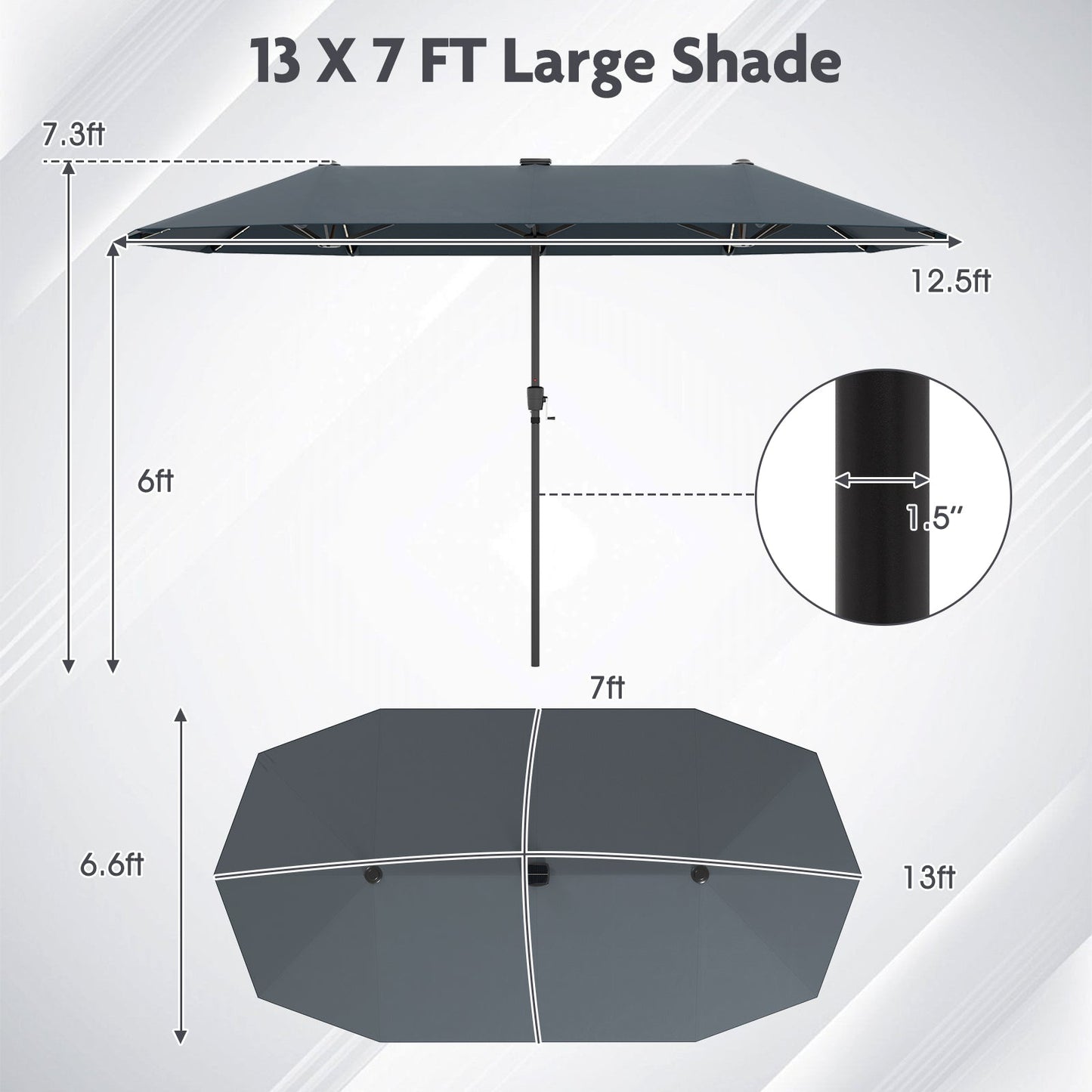 13 FT Double-Sided Patio Umbrella with Solar LED Lights