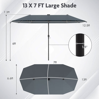 13 FT Double-Sided Patio Umbrella with Solar LED Lights