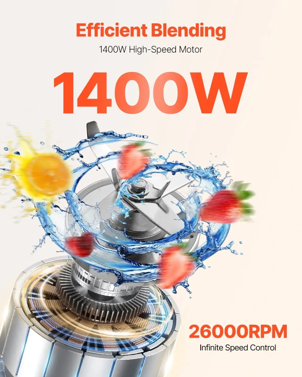 1400w High Speed Blender 68 Oz Smoothie Maker with Grinder