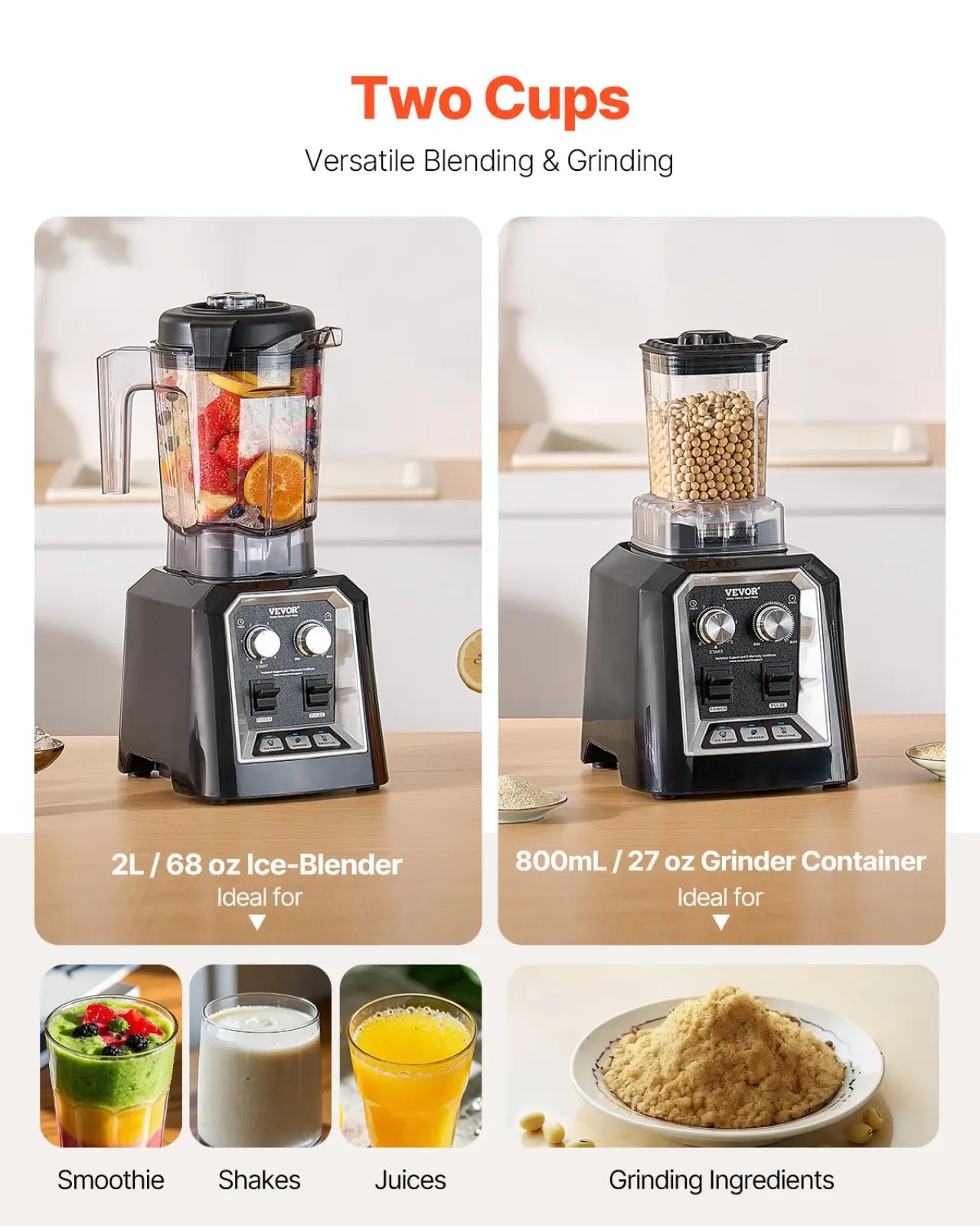 1400w High Speed Blender 68 Oz Smoothie Maker with Grinder