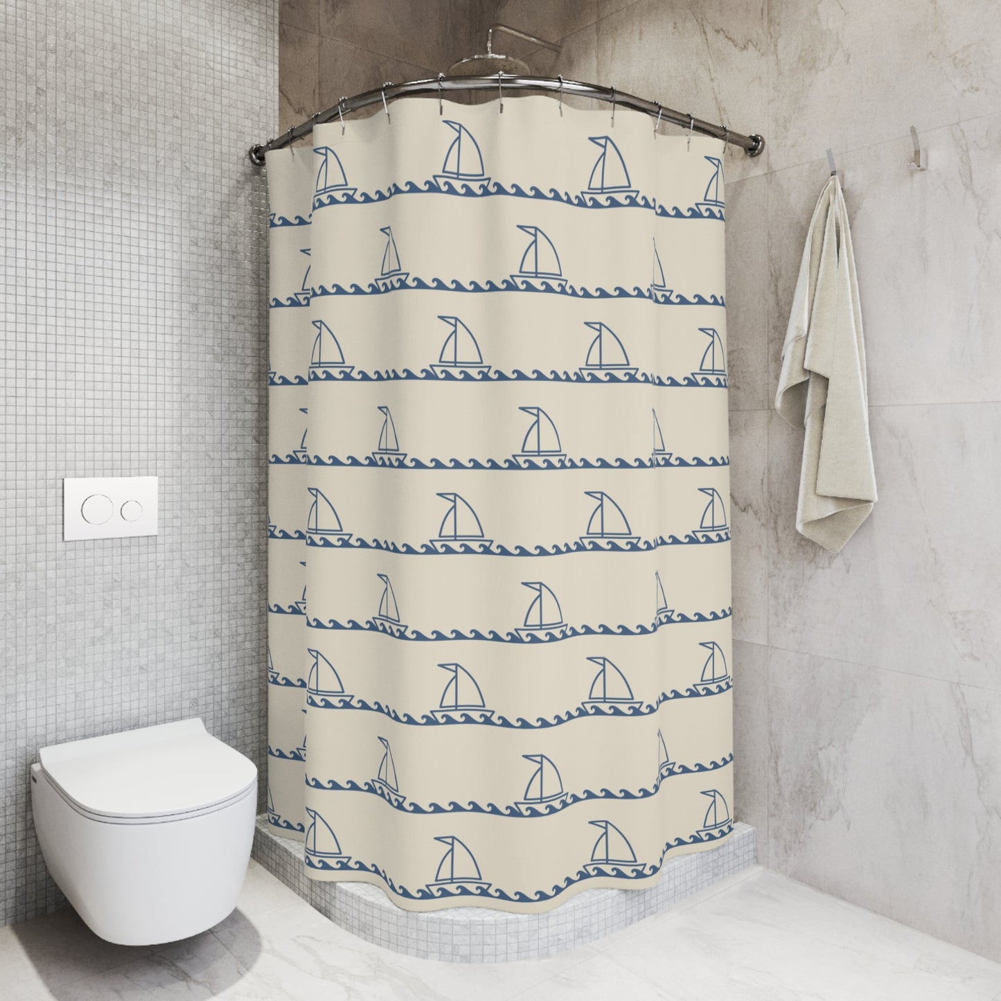 Nautical Shower Curtain — Sailing Boat Theme Bath Decor