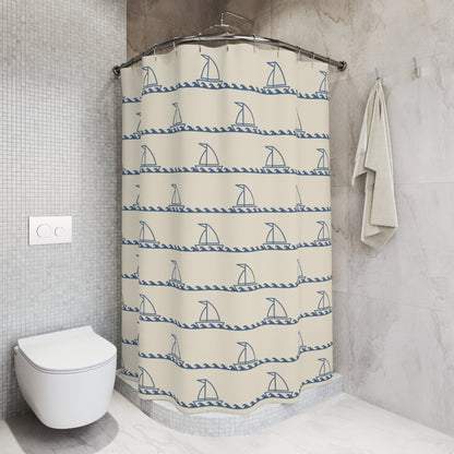 Nautical Shower Curtain — Sailing Boat Theme Bath Decor