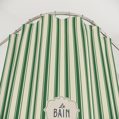 Le Bain Green Striped  Shower Curtain | Vintage French Bathroom