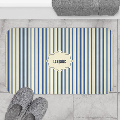 Bonjour FRENCH BLUE Stripe Bath Mat — Vintage French Bathroom Rug