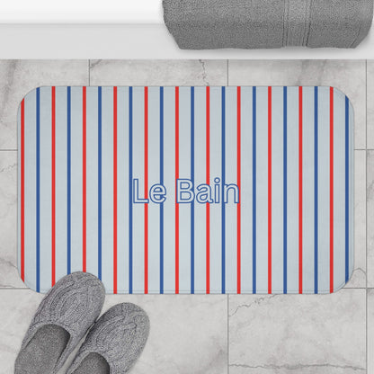 Le Bain Tricolor Striped Bath Mat, BLUE — French-Inspired Red & Blue Bathroom Rug