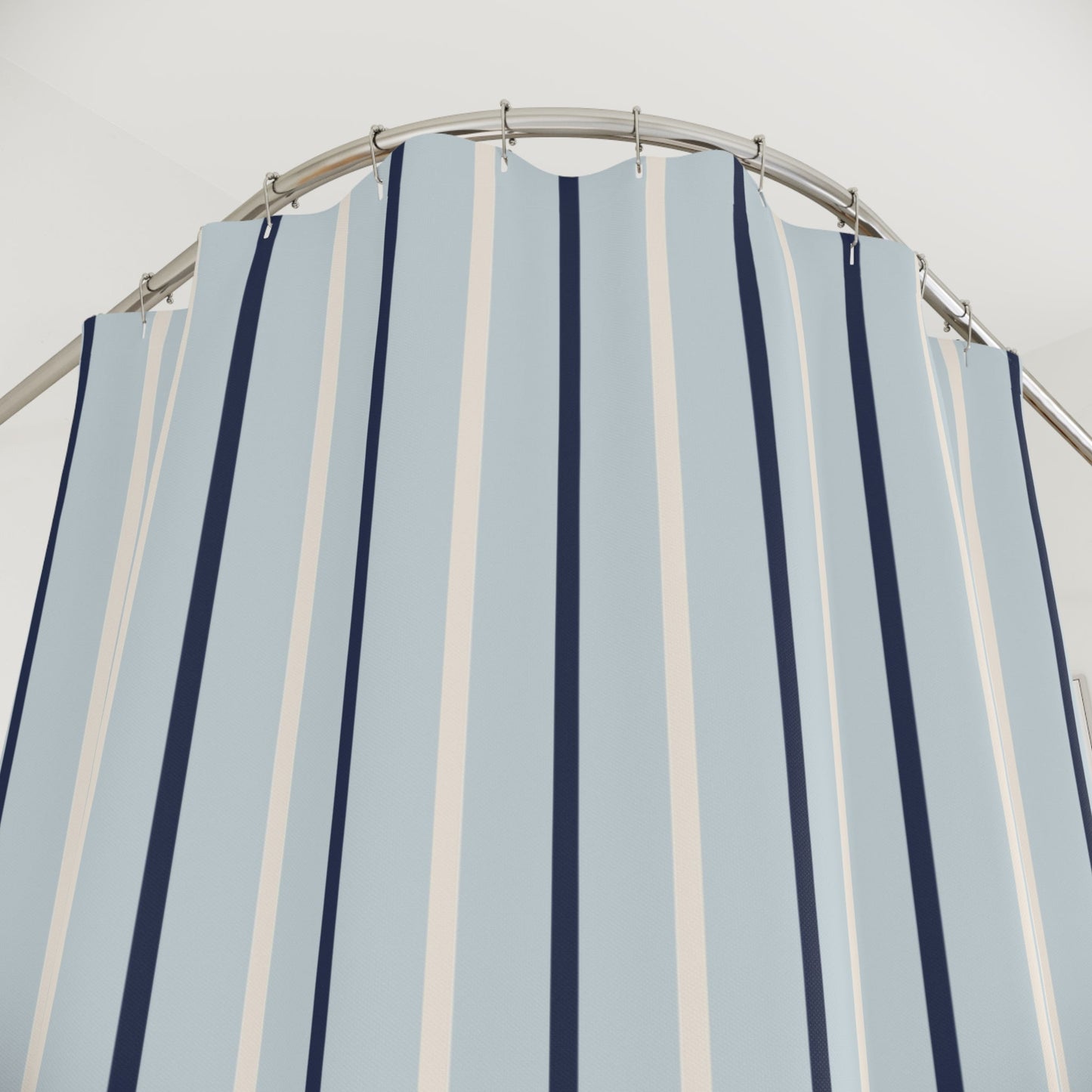 Pale Blue Stripe Shower Curtain – Coastal Modern Bathroom Decor