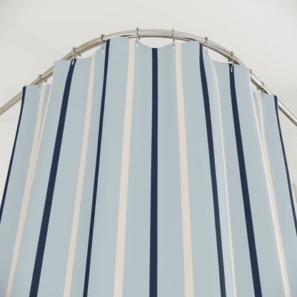 Pale Blue Stripe Shower Curtain – Coastal Modern Bathroom Decor