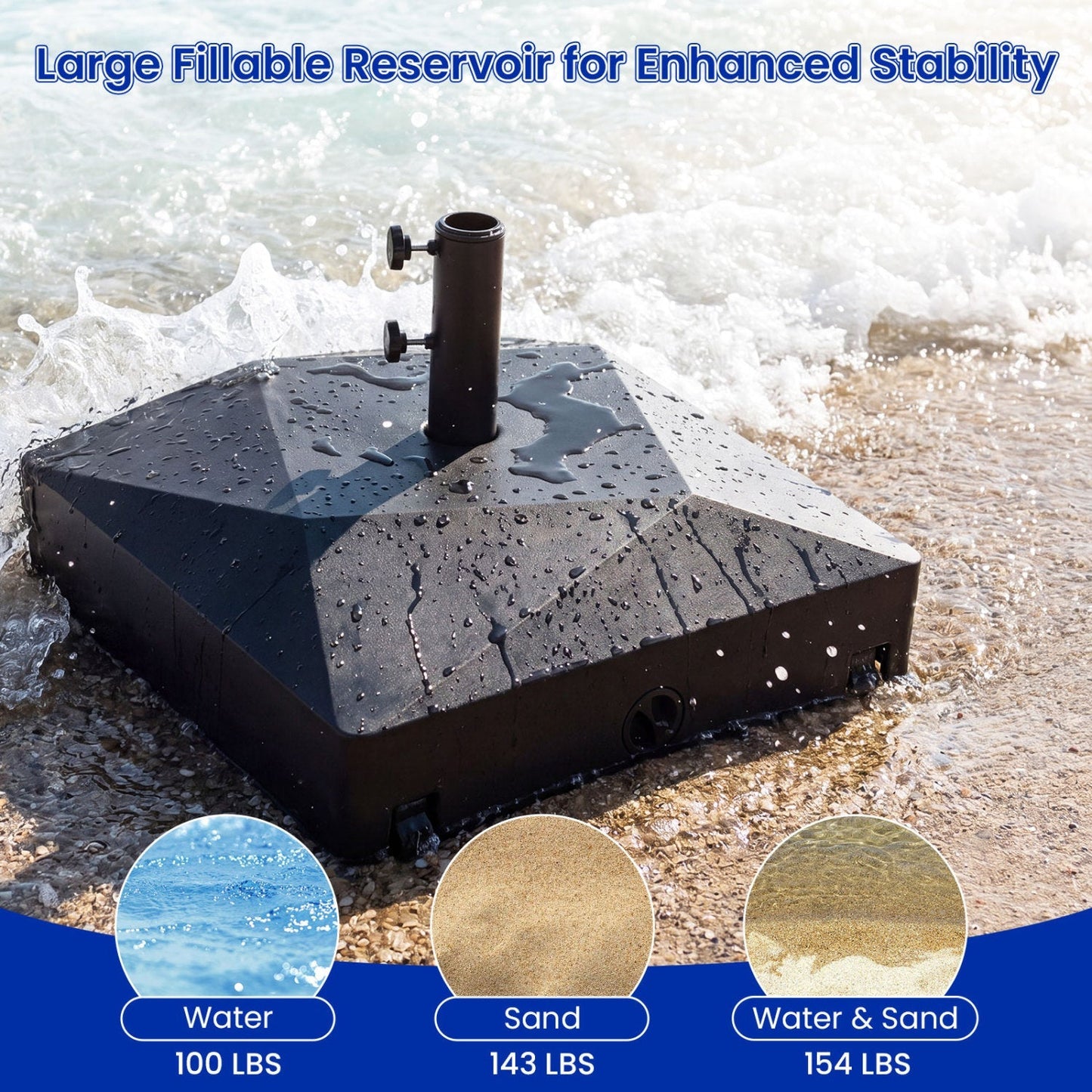 154lbs Mobile Fillable Patio Umbrella Base with 4 Wheels