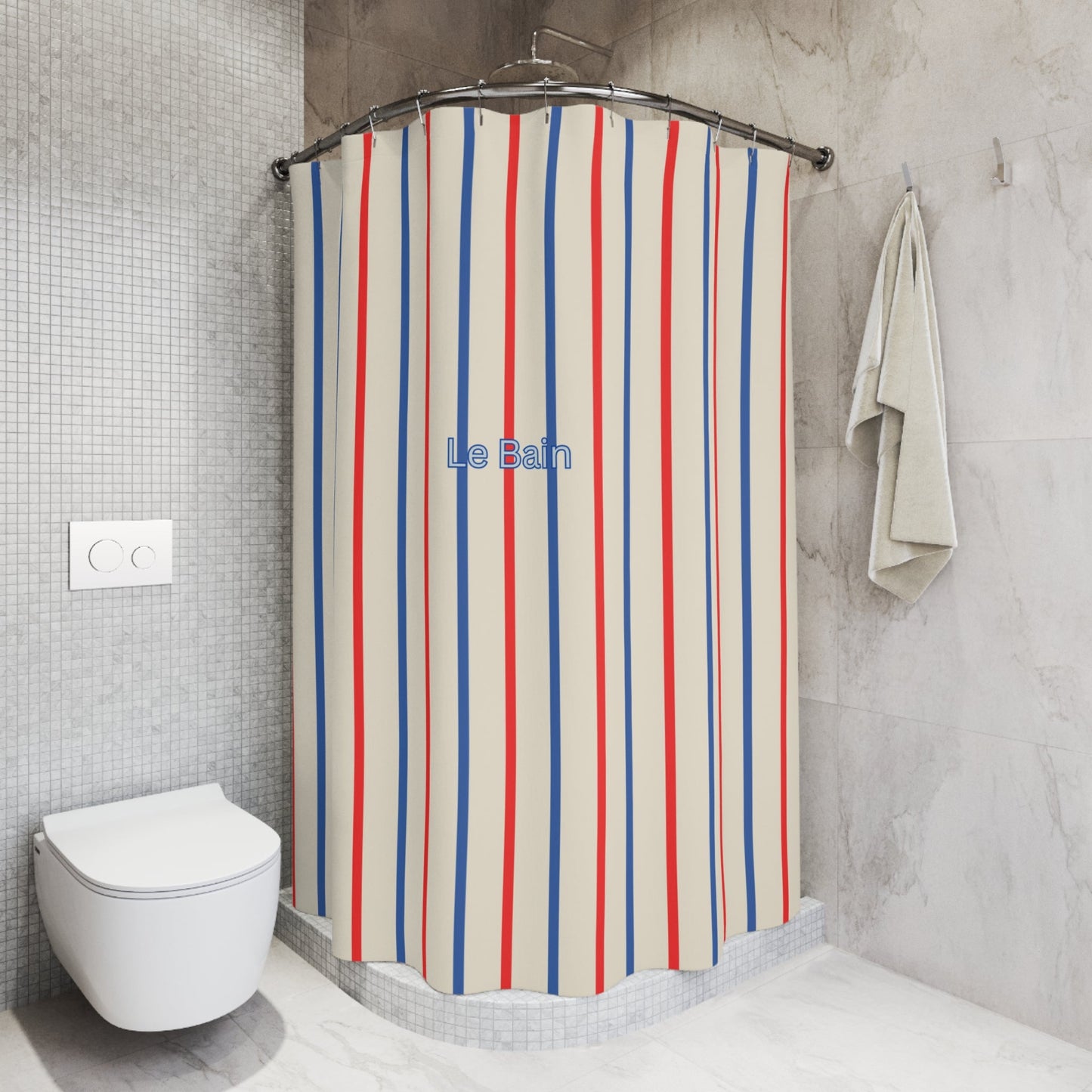 Tricolor Striped 'Le Bain' Shower Curtain — French-Inspired Red & Blue Bathroom Decor