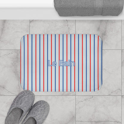Le Bain Tricolor Striped Bath Mat, BLUE — French-Inspired Red & Blue Bathroom Rug