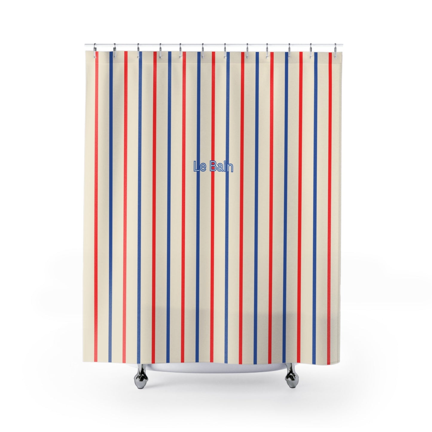 Tricolor Striped 'Le Bain' Shower Curtain — French-Inspired Red & Blue Bathroom Decor