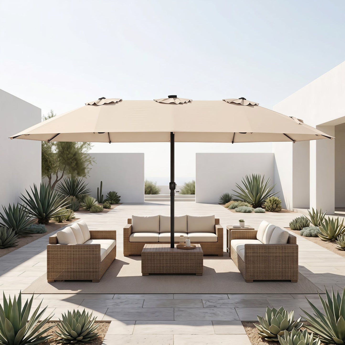 15.5 ft Patio Umbrella with Solar LED Lights & Crank