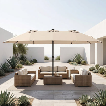 15.5 ft Patio Umbrella with Solar LED Lights & Crank