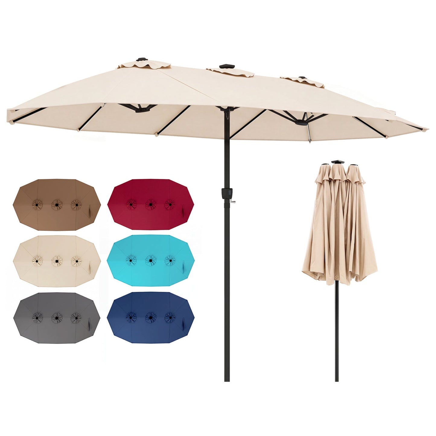 15.5 ft Patio Umbrella with Solar LED Lights & Crank