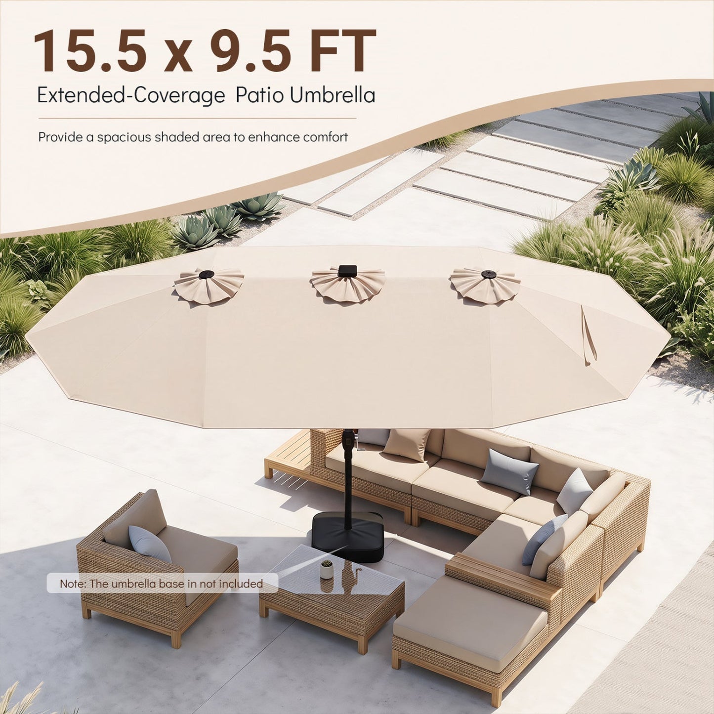 15.5 ft Patio Umbrella with Solar LED Lights & Crank