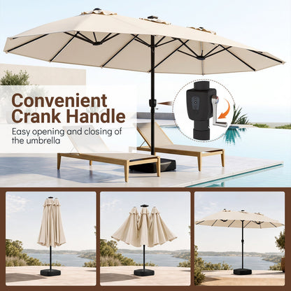 15.5 ft Patio Umbrella with Solar LED Lights & Crank