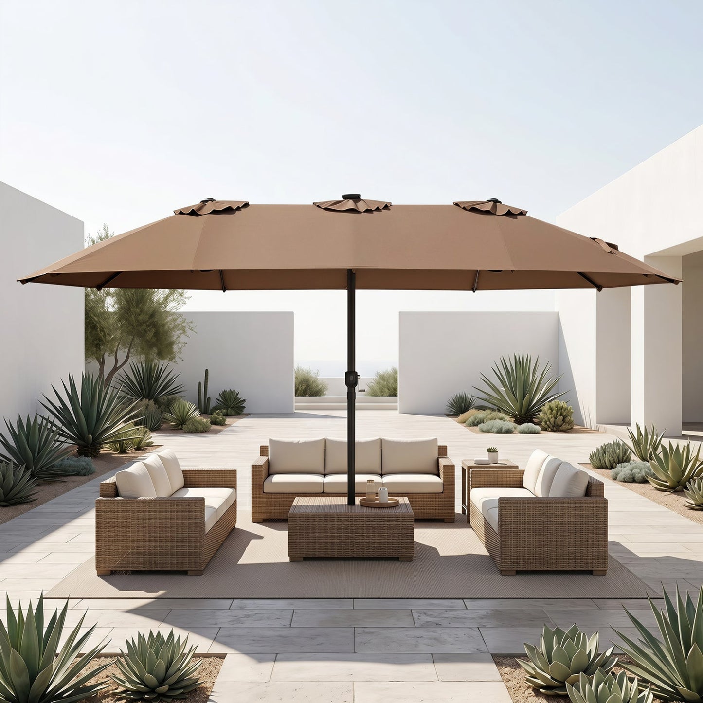 15.5 ft Patio Umbrella with Solar LED Lights & Crank