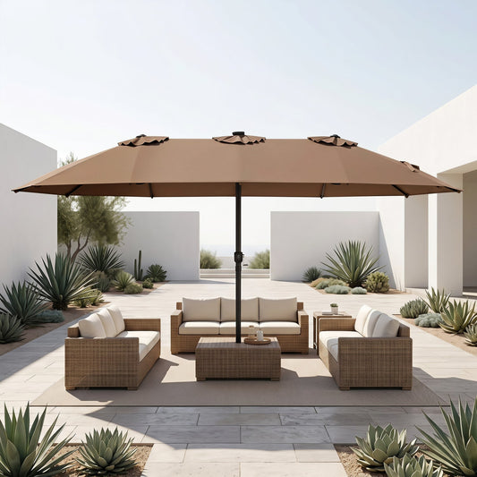 15.5 ft Patio Umbrella with Solar LED Lights & Crank