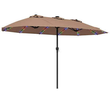 15.5 ft Patio Umbrella with Solar LED Lights & Crank