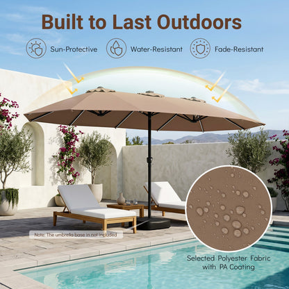 15.5 ft Patio Umbrella with Solar LED Lights & Crank